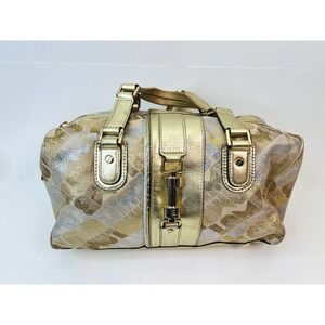 L.A.M.B. Gwen Stefani Metallic Gold Silver Jacquard Satchel Bowling Bag Y2K